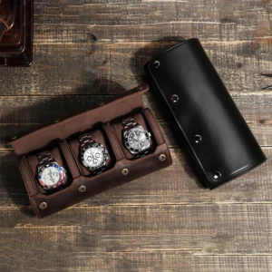 Leather Watch Travel Case – Handmade Crazy Horse Roll for 2 Watches