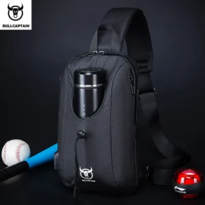 Bullcaptain Men's Waterproof Chest Bag – Oxford Crossbody Sling for Sports & Travel