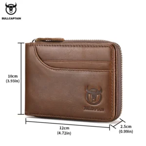 Bullcaptain RFID Men’s Leather Wallet – Zip Around Bifold Multi-Card Holder